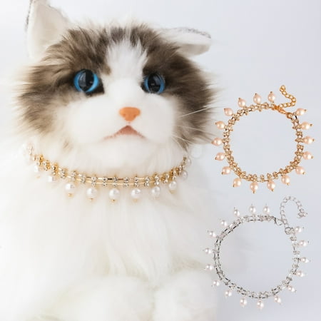 Eisoary Cat Necklace Faux Pearl Design Waterproof Resin Cat Jewelry Pendant Necklace Photography Prop Pet Products Silver S