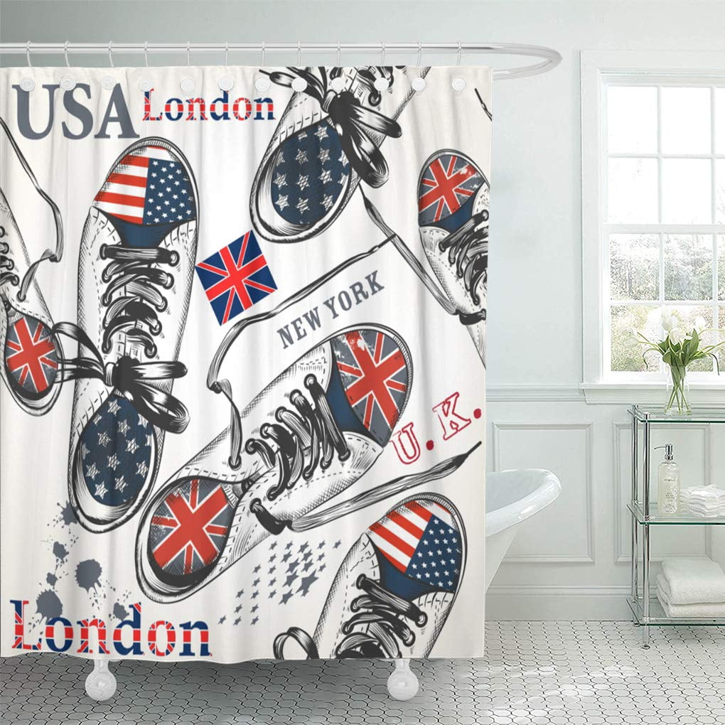Yusdecor White London Sports Boots Decorated By British And Usa Bathroom Decor Bath Shower Curtain 66x72 Inch Walmart Canada