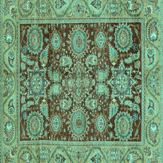 Ahgly Company Indoor Square Oriental Turquoise Blue Traditional Area Rugs, 4' Square