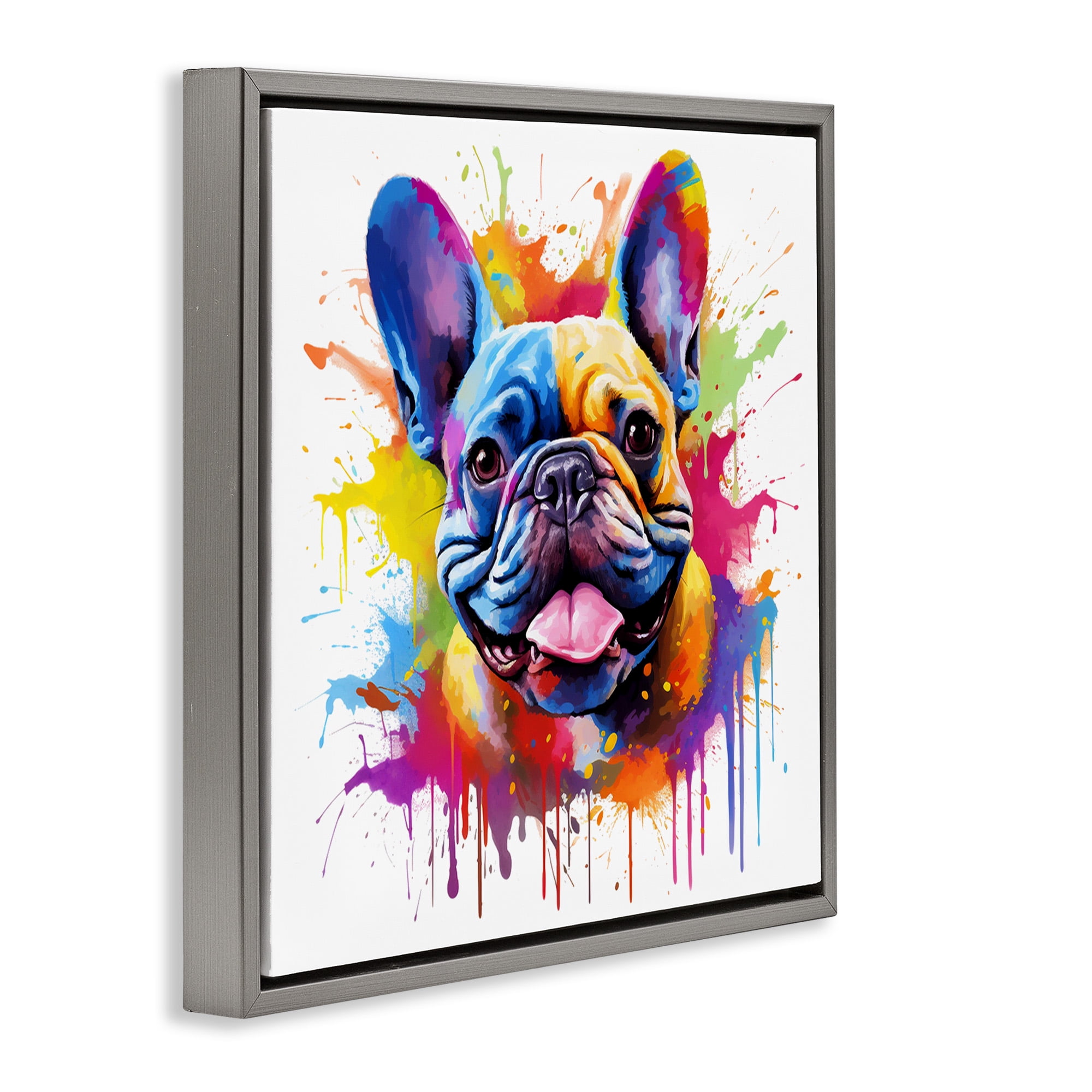 Stupell Industries French Bulldog Modern Splash Animals & Insects Painting Gray Floater Framed Canvas Art Print Wall Art, 25 x 25