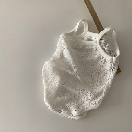 

DanceeMangoo Summer New Baby Girl Sleeveless Bodysuit Hollow Out Breathable Infant Cotton Jumpsuit Fashion Lace Baby Girl Clothes