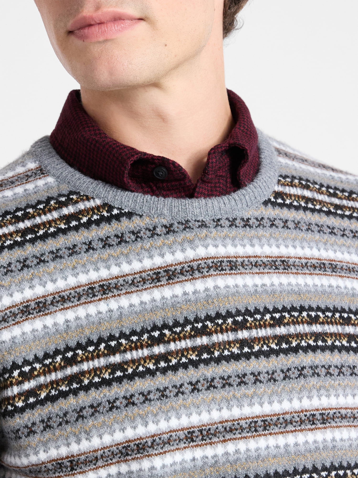 Free Assembly Men's Fair Isle Sweater with Long Sleeves, Size XS-3XL