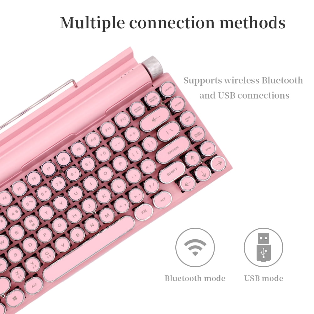 83-Key Retro Mechanical Keyboard,Dot Typewriter Mechanical Wireless Bluetooth Keyboard, For Smart Phone, Tablet Laptop/Desktop, Gaming Mechanical Keyboard with Wired/Bluetooth Mode (Pink)