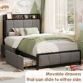 thumbnail image 4 of Tamaño individual xl gray marco cama: 2 almacenamiento cajones, estación carga, rustic linen forrado cama plataforma con almacenamiento cabecero, heavy duty, no box spring required, fácil montaje, 4 of 8
