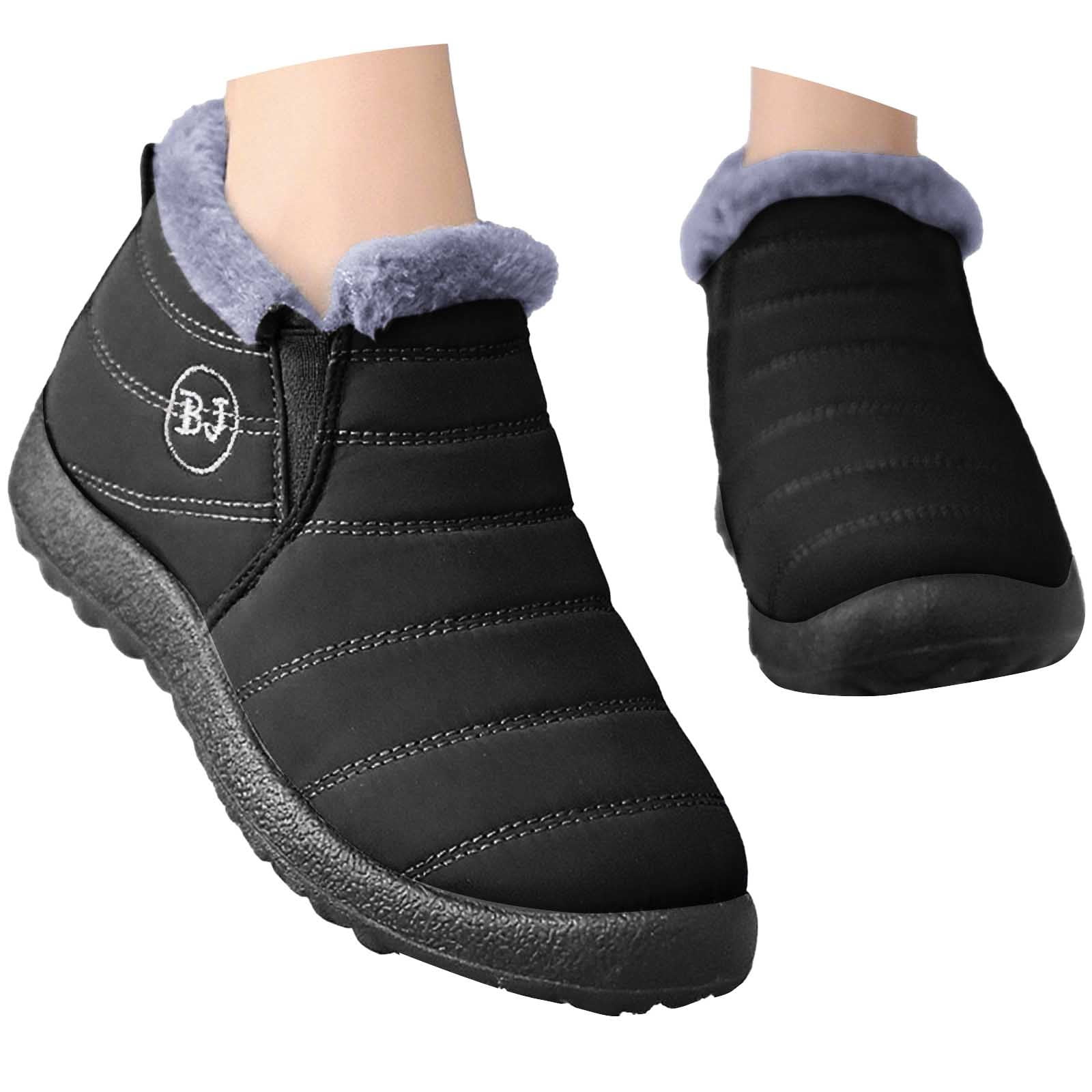 Gyexs Women's Snow Boots Waterproof, Winter Shoes Women Size 9, Fuzzy, Snap, Chukka, Round Toe, Women's Fashion, Black, Size 12