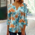 thumbnail image 2 of CYMMPU 3/4 Sleeve Blouses for Women Dressy Casual T-Shirts Spring Tops Loose Fit Button V Neck Flare Sleeve Summer Trendy Shirts Floral Printed Pleated Dressy T-Shirts 16, 2 of 5