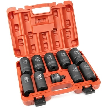 NEIKO 02531A 10 Piece 12 Point Socket Set 1/2” Drive, Lug Nut Remover, Spindle Nut Socket, Axle Nut Socket Set, Metric 29-39mm Socket 1/2 Drive Impact Set, Cr-Mo Impact Adapter, 3/4" -1/2” Reducer