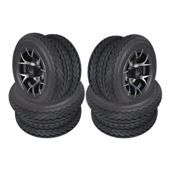 Kenda Hole-N-1 20x10-10 Golf Cart Tire & Gunmetal Wheel with Keychain 4 Pack