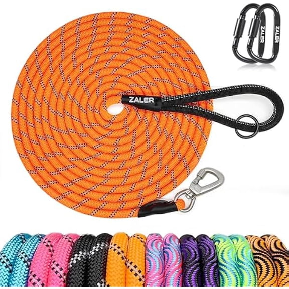 Eryueer Long Dog Leash, 50 feet 30ft 20ft 15ft 10ft Dog Training Lead, Heavy Duty Reflective Check Cord Recall Leash for Dogs Training, Playing, Camping, or Backyard (20FT, Orange)
