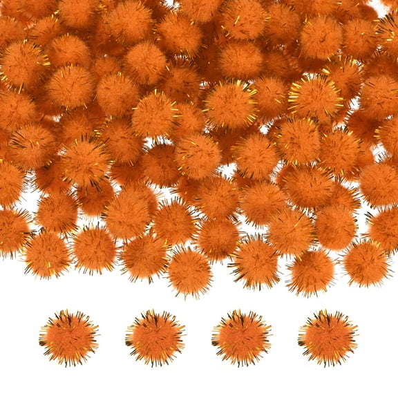 Uxcell 100-Pack Glitter Pom Pom Balls, 0.6in Mini Tinsel Sparkle Balls for DIY Crafts/Party Decoration [Orange-Red]