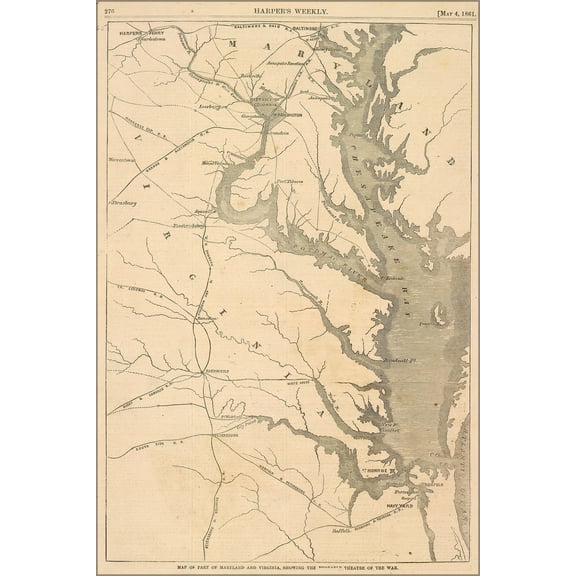 24"x36" Gallery Poster, Map of Maryland & Virginia theatre of war 1861