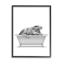Stupell Industries Crocodile Bathroom Wildlife Tub Animals & Insects Painting Black Framed Art Print Wall Art