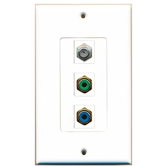 RiteAV - 1 Port RCA Green and 1 Port RCA Blue and 1 Port Coax Cable TV- F-Type Decorative Wall Plate Decorative