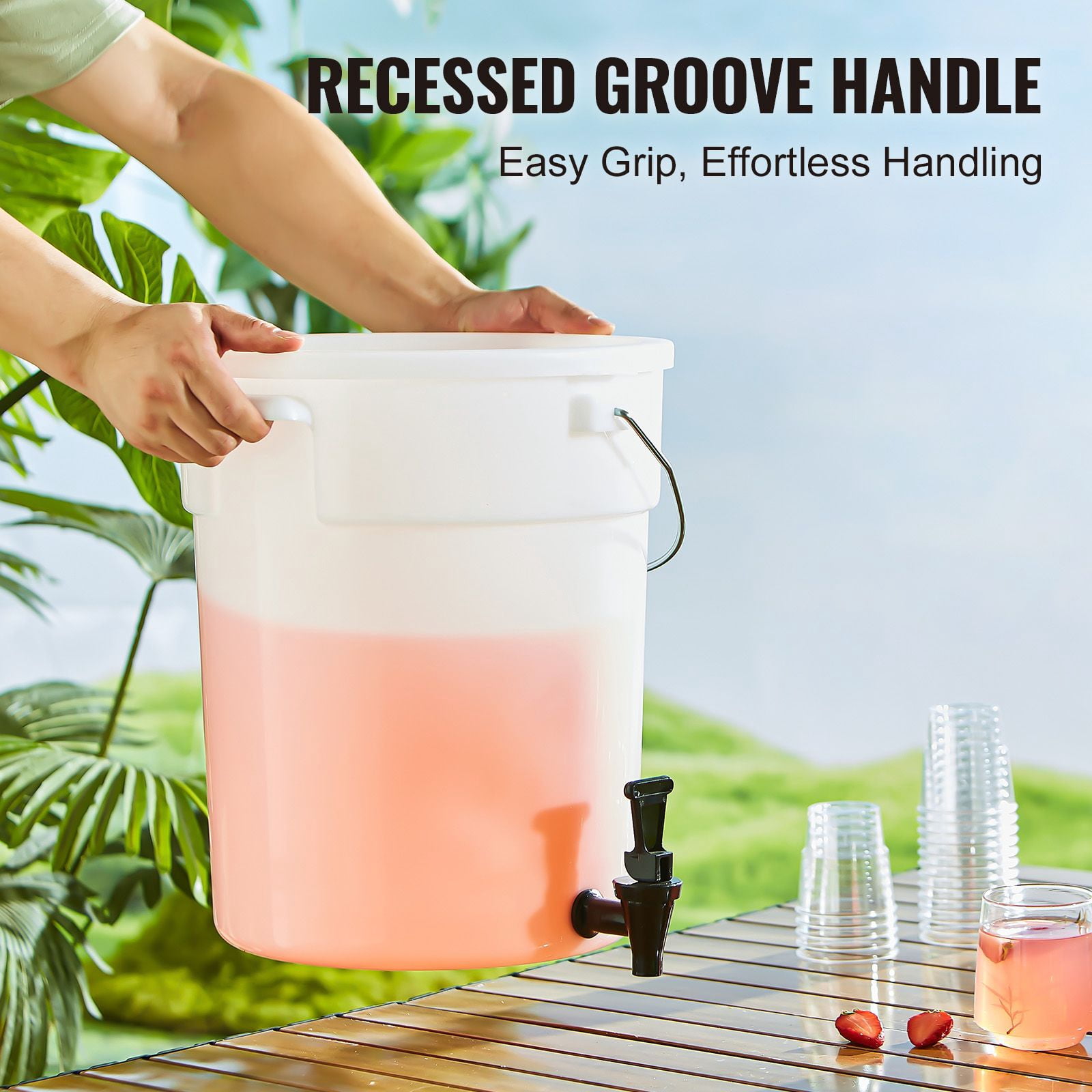 5 Gallon Plastic Beverage Dispenser with Spring-Loaded Spigot, PP/PC Material, Sealing Lid, for Parties Restaurants Events