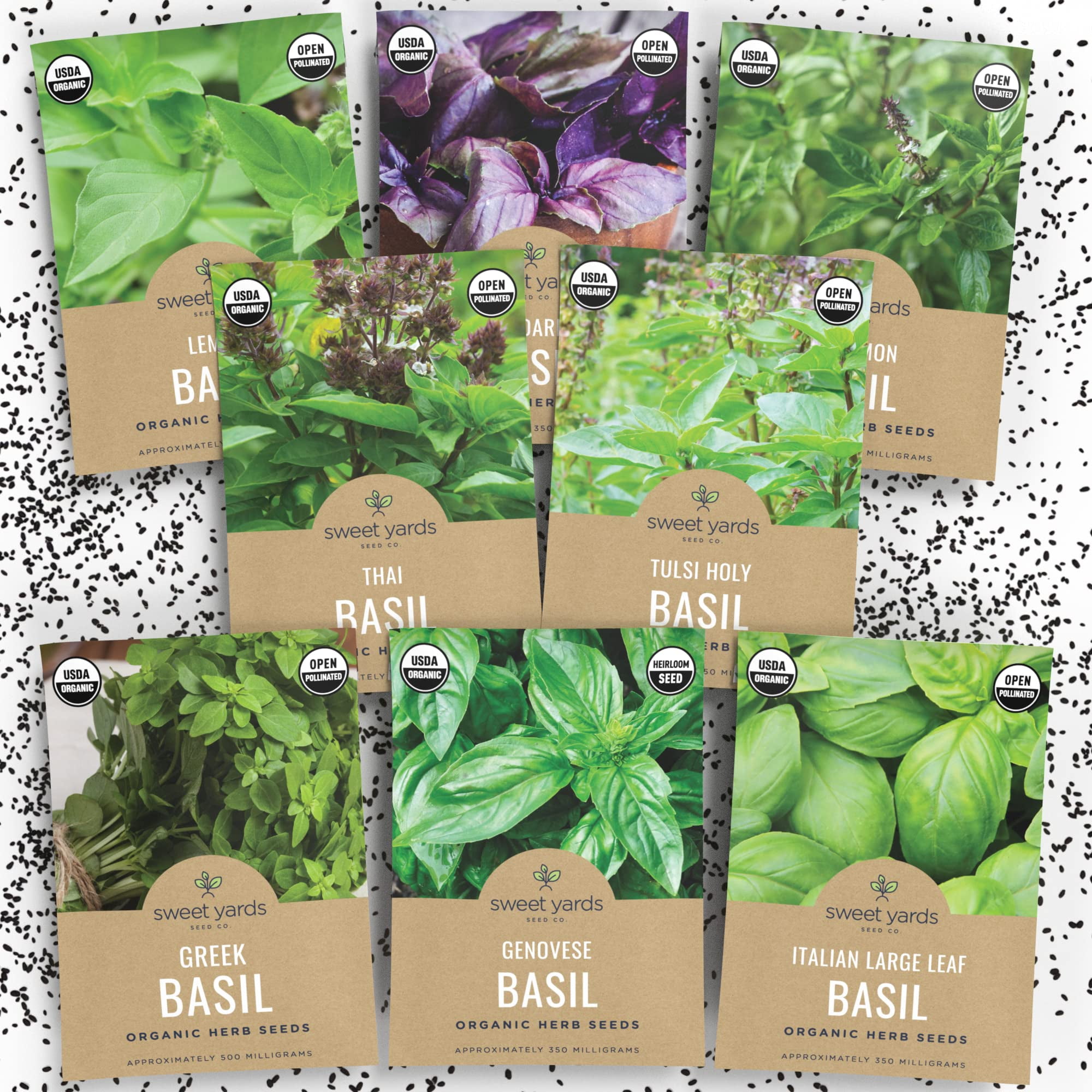 Organic Basil Seeds Variety Pack 7 Unique Packets of NonGMO USDA