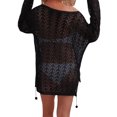 thumbnail image 3 of VISgogo Mujeres Bikini Cubrir Ups Color sólido Recorte de punto Suelto Casual Manga larga Vestido de playa Traje de baño Blusa VISgogo  moda, 3 of 4