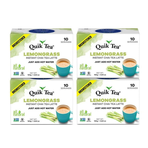 QuikTea Unsweetened Lemongrass Chai Tea Latte - 40 Count (4 Boxes of 10 Each)