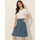 thumbnail image 2 of Falda Vaquera Midi con botones y dobladillo sin rematar Gris Azul L Allegra K, 2 of 6