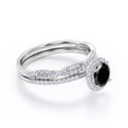 thumbnail image 3 of JeenMata Four-Prong Halo Setting 1.5 Carat Round Brilliant Cut Lab Grown Black Diamond and Moissanite Pave Infinity Bridal Ring Set in 18K White Gold Plating over Silver, 3 of 7