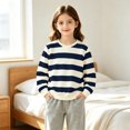 thumbnail image 4 of Resicozy Striped Crew Neck Sweatshirt for Kids Oversized Fleece Pullover Boys Girls Long Sleeve Warm Shirts Casual Lightweight Clothes 3-13 Years Navy 110, 4 of 8