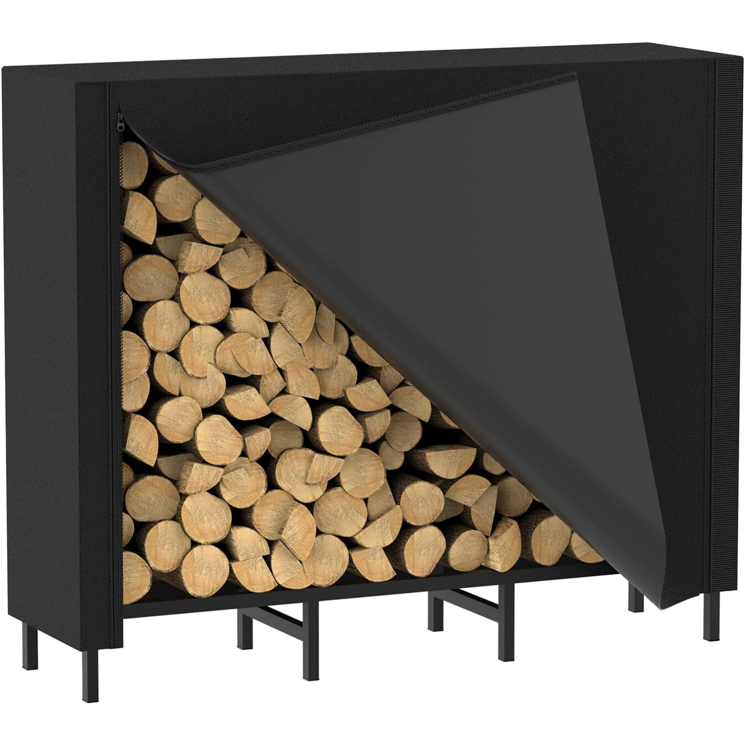 4ft Firewood Rack with Cover, Outdoor Firewood Log Rack for Fireplace, Indoor Firewood Storage, Heavy Duty Fire Wood Stand,