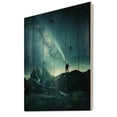 thumbnail image 2 of Designart 'A Light Shining by A Man Shining Into The Night Sky' Modern Print on Natural Pine Wood, 2 of 5