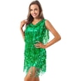 thumbnail image 5 of Aislor Women Glitter Sequins Ballroom Latin Dance Sleeveless Fringed Dancing Dress Green XL, 5 of 7