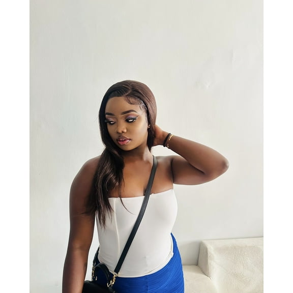 LUXLUXE Dana 21" 100% Human Hair Lace Front Wig with 3.5x13-inch HD Lace, Heat-styleable Human Hair, (Dark Brown)