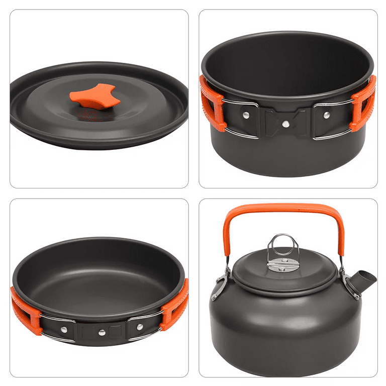 Camping Cookware Set Camping Gear Campfire Utensils Non-Stick Cooking  Equipment Lightweight Stackable Pot Pan Bowls with Bag