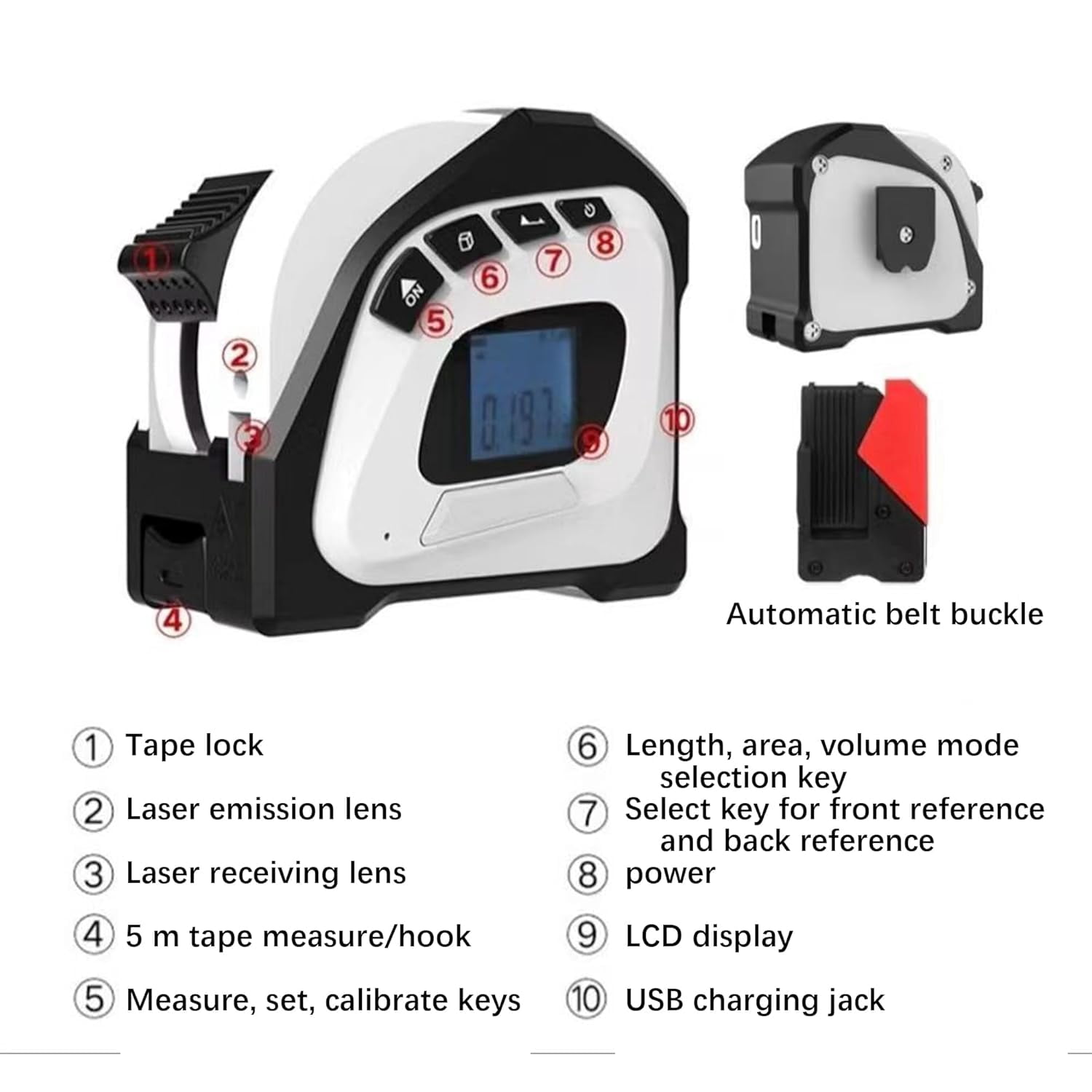 2-in-1 Laser Tape Measure: 131Ft/40m Digital Tape Measure with Infrared Laser, 16ft/5m Retractable Electric Measuring Tape with Led Display | Pythagorean, Area, Volume, Ft/Ft+in/in/M Unit (White)
