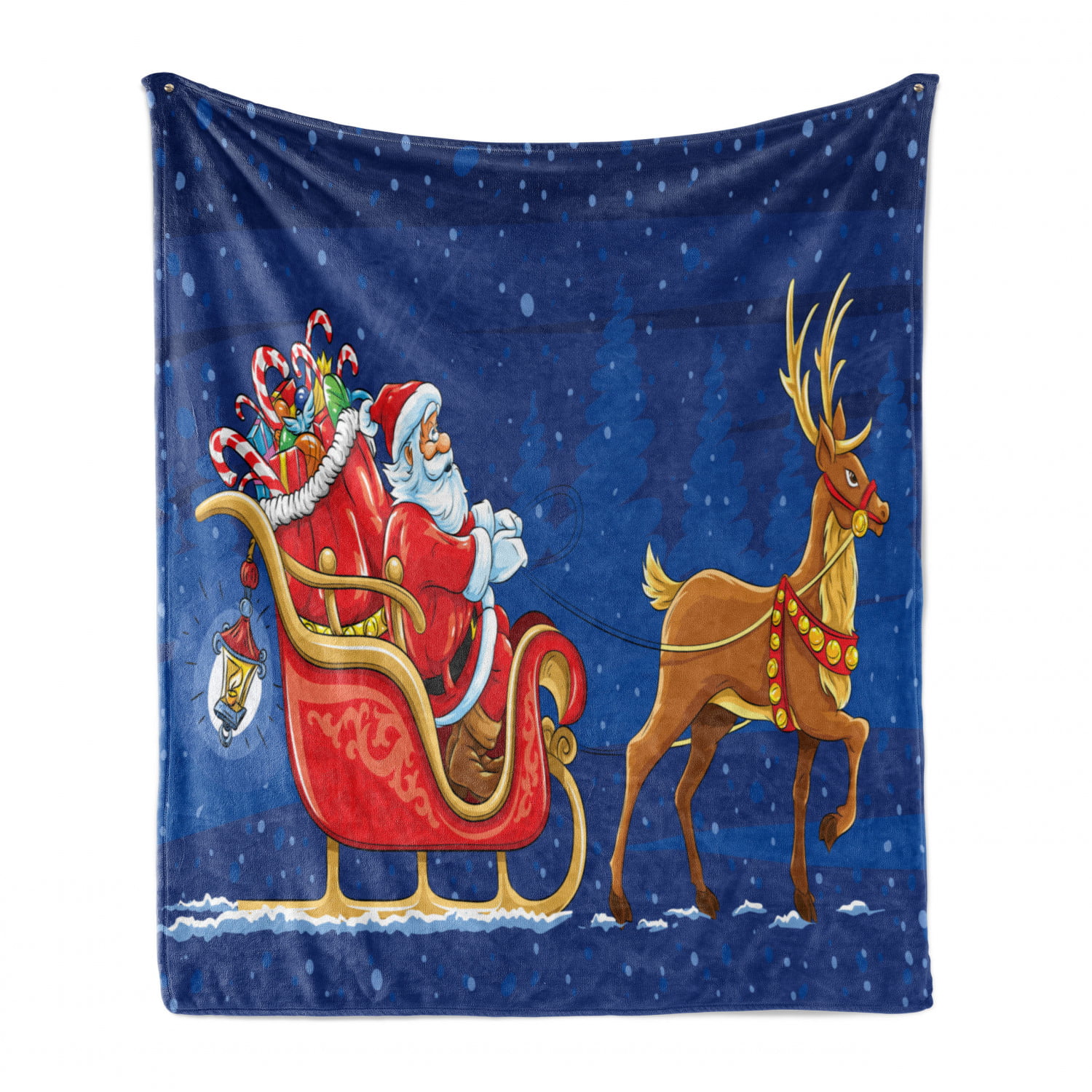 Santa And His Reindeer's Christmas Snow Scene Fleece Blanket Cover Throw Over 
