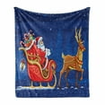 thumbnail image 1 of Santa Soft Flannel Fleece Throw Blanket, Santa Moving on the Sledge with Reindeer and Presents at Xmas Night, Cozy Plush for Indoor and Outdoor Use, 70" x 90", Navy Blue Multicolor, by Ambesonne, 1 of 6