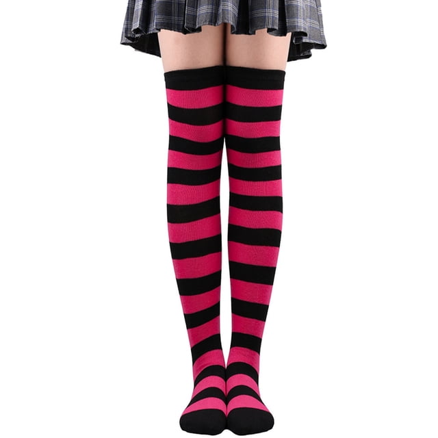 Bas Rouges pour Femmes au-Dessus du Genou Chaussettes Larges Rayées pour Cosplay Chauffe-Jambes