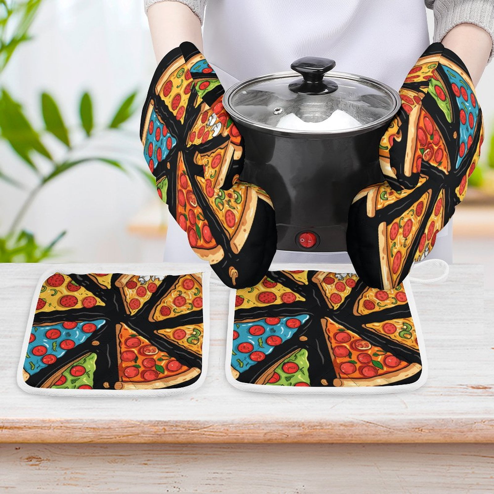 Fun Pizza Oven And Pot Holders Sets, Heat Resistant Pads Kitchen Decor for Cooking Baking BBQ Grilling, Christmas Kitchen Gifts