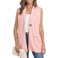 thumbnail image 1 of Vestes d'Automne et d'Hiver pour Femmes, Cardigan Sans Manches Décontracté à devant Ouvert, Gilet à Simple Boutonnage avec Poches Rose, 1 of 7