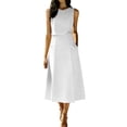 thumbnail image 2 of SOOMLON 2 Piece Skirt Set for Women Crew Neck Sleeveless Shirt Draped A Line Midi Skirt with Pockets High Waisted Outfits, 2 of 7