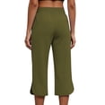 thumbnail image 7 of Floleo Women's solid cropped pants with elastic drawstring waist side pockets and side slits for summer casual daily wear relaxed fit capri trousers, 7 of 7