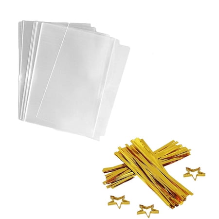 200 Pcs Pink Christmas Candy Bags With Gold Ties - 5 Holiday Designs For Treats & Party Favors