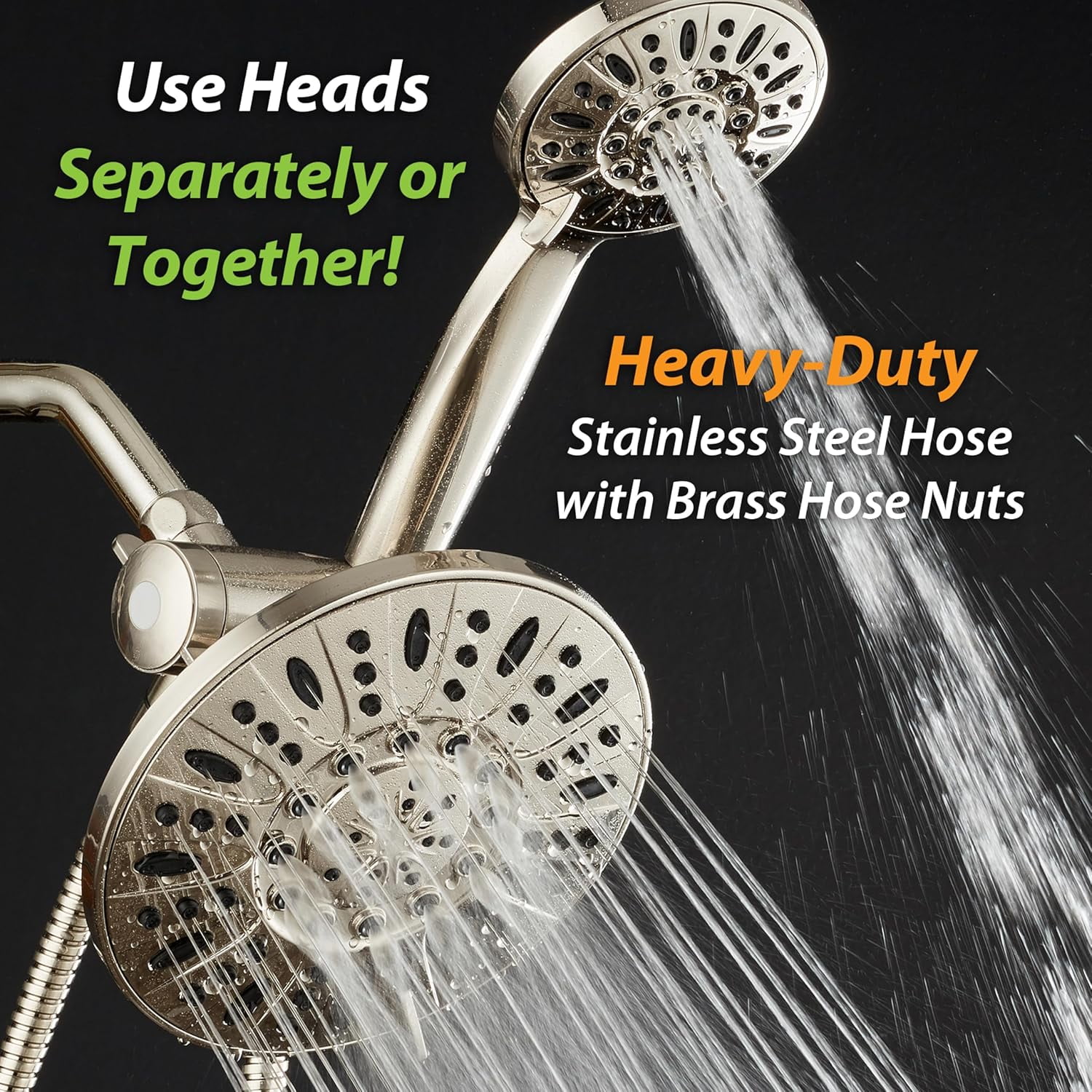 Premium High Pressure 3-Way Rainfall Combo for The Best of Both Worlds - Enjoy Luxurious Rain Showerhead and 6-Setting Hand Held Shower Separately or Together