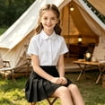 thumbnail image 4 of SROBPTY Teen Girls Summer Uniforms Set Solid Collared Short Sleeve Button Top Skirt, 4 of 4