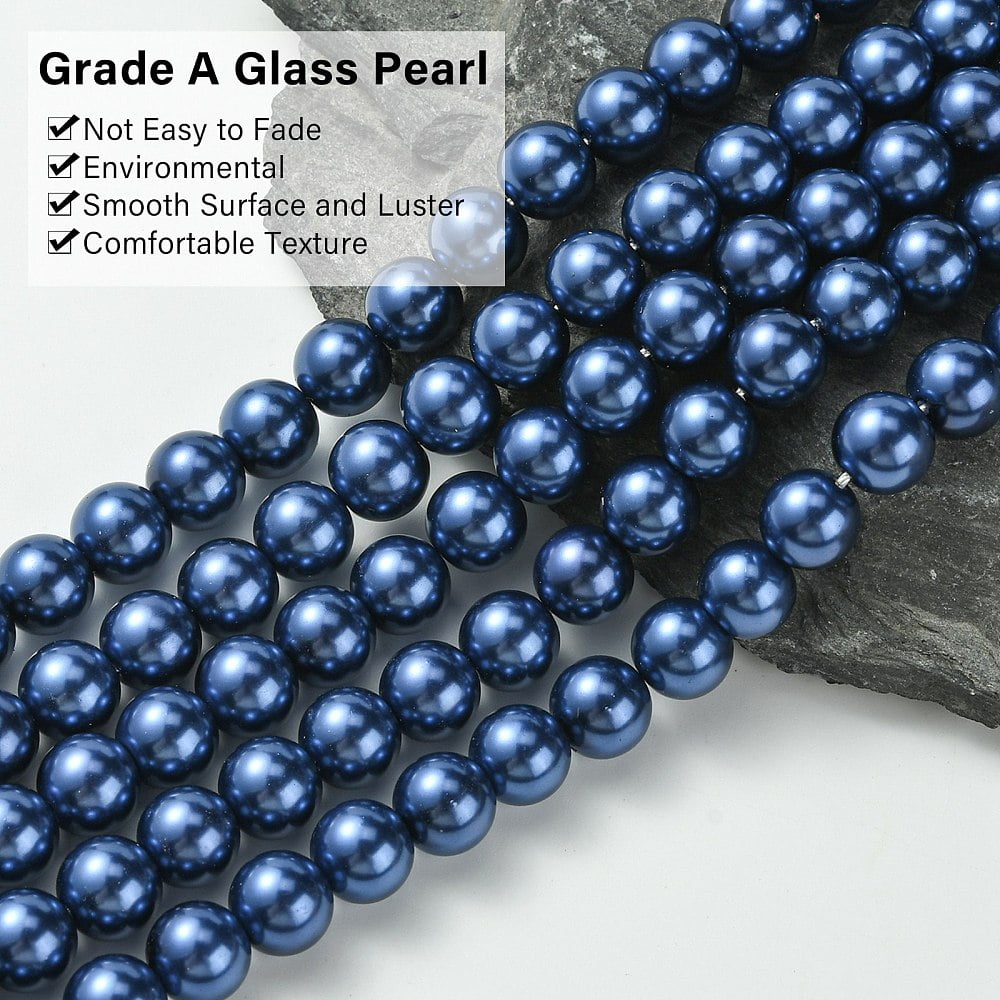 Eco-Friendly Glass Pearl Bead Strands Round Dyed Cotton Cord Threaded Midnight Blue 10mm Hole: 1.2~1.5mm about 42pcs/strand 15.7 inch