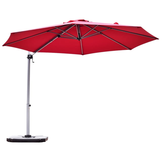 Patiojoy Parasol Déporté d'Extérieur 11 Pieds pour Patio avec Base Rouge