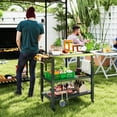 thumbnail image 2 of Outsunny Outdoor Kitchen Prep Table, Three-Shelf Rolling Pizza Oven Stand, 2 of 10