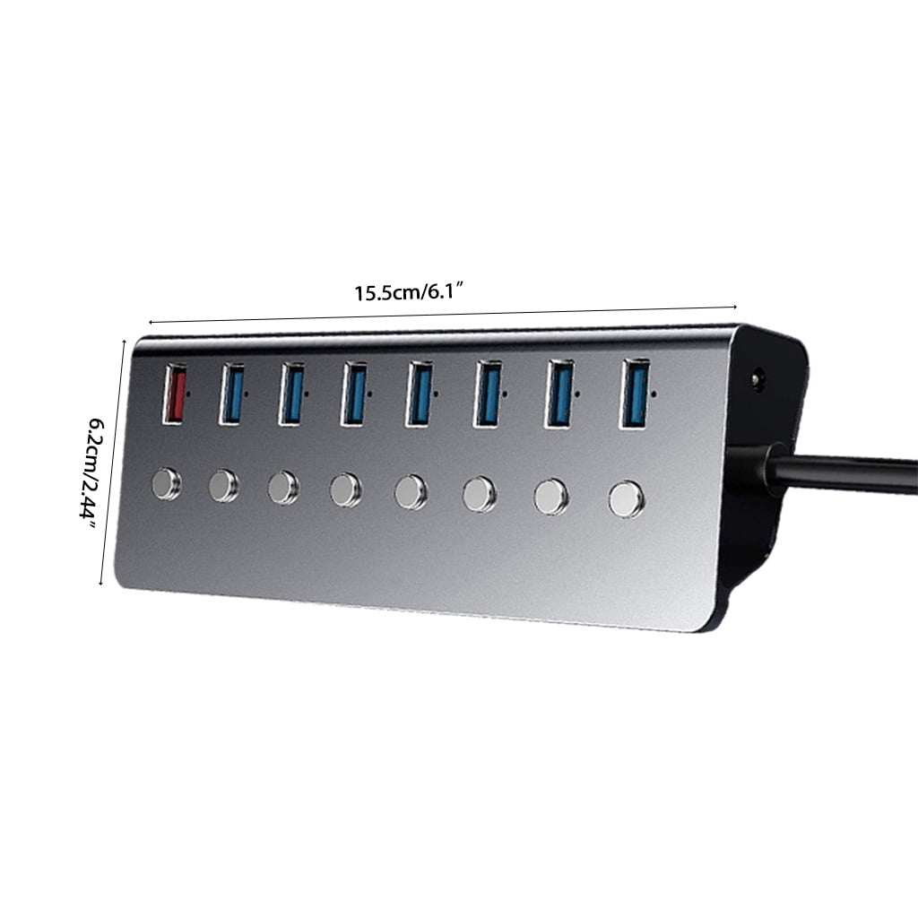 USB Hub 3.0, 7-Port USB Data Hub Splitter with 1 Charging Port and Individual On/Off Switches for Windows, for Mac, Linu