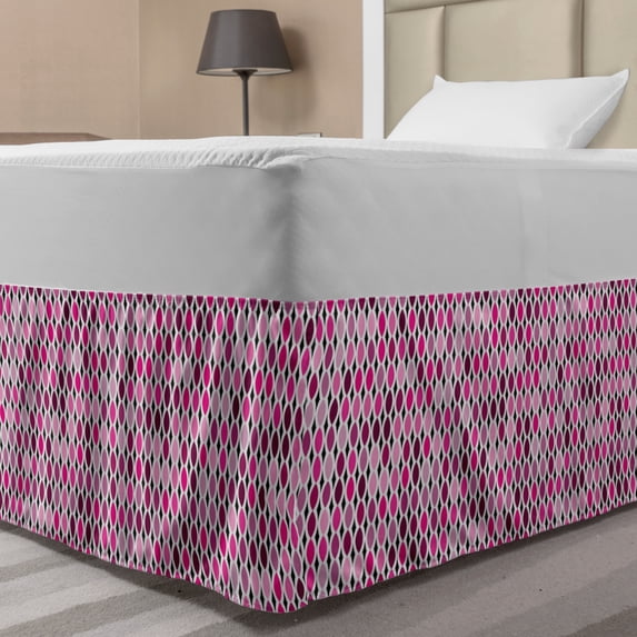 Abstract Bed Skirt, Vertically Illustrated Oval Connected Shapes, Elastic Bedskirt Dust Ruffle Wrap Around for Bedding Decor, 4 Sizes, Magenta Pink, by Ambesonne