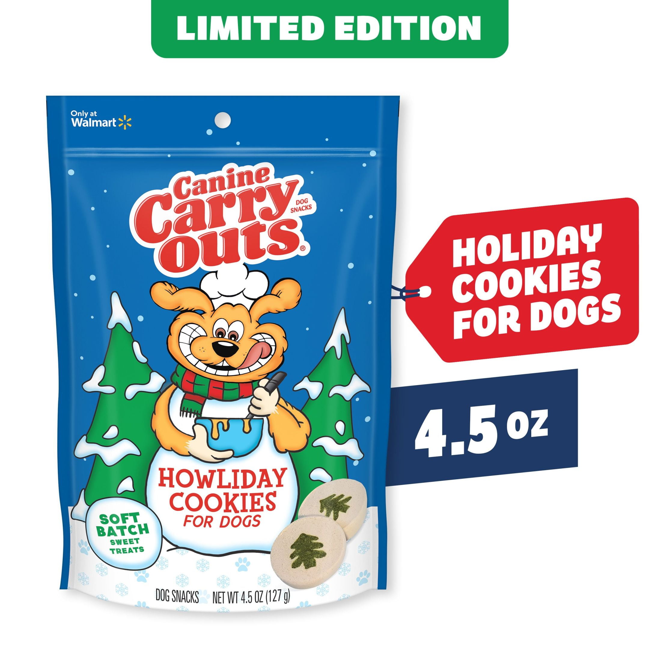 (4 pack) Canine Carry Outs 4.5 Ounce Holiday Cookie Dog Treat Each