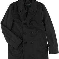 Ralph Lauren Mens Double-Breas Raincoat, Black, 36 Regular