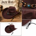 thumbnail image 5 of Qwertyu Western Cowboy Hat for Men Women Wide Brim Fedora Hat with Buckle Belt Fashion Vintage Jazz Cap Coffee, 5 of 6