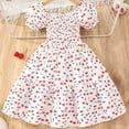 thumbnail image 2 of Odeerbi Toddler Girls Summer Floral Dress Puff Short Sleeve Pleated Tiered Dress A-Line Dress Little Girls Fresh Style Printed Dress Toddler Clothes Red, 2 of 8