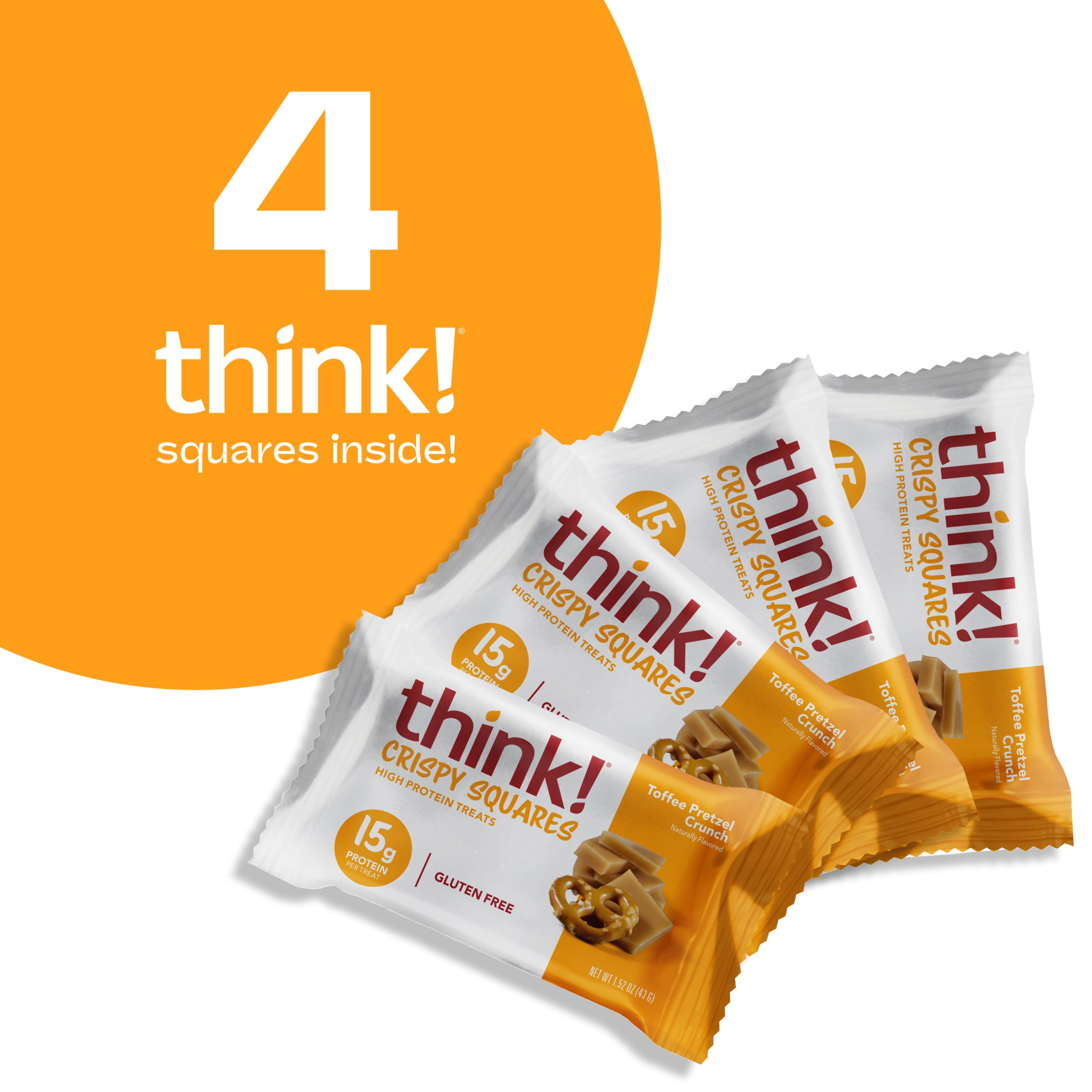 think! High Protein Crispy Squares, Toffee Pretzel Crunch, 4 Count